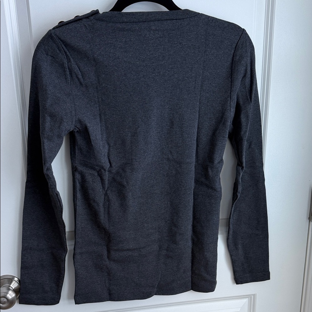J. Crew Charcoal Long Sleeve Tee with Gold Buttons - Picture 5 of 5
